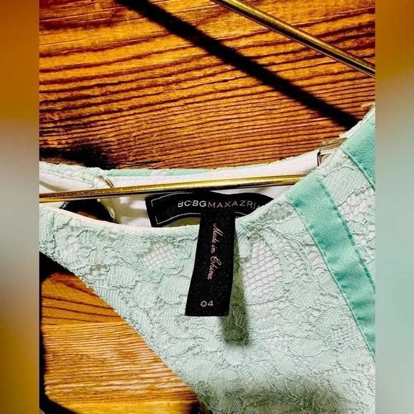 BCBGMAXAZRIA umi lace sheath mini dress mint aqua US2  bodycon ribbon party rare - Picture 5 of 5